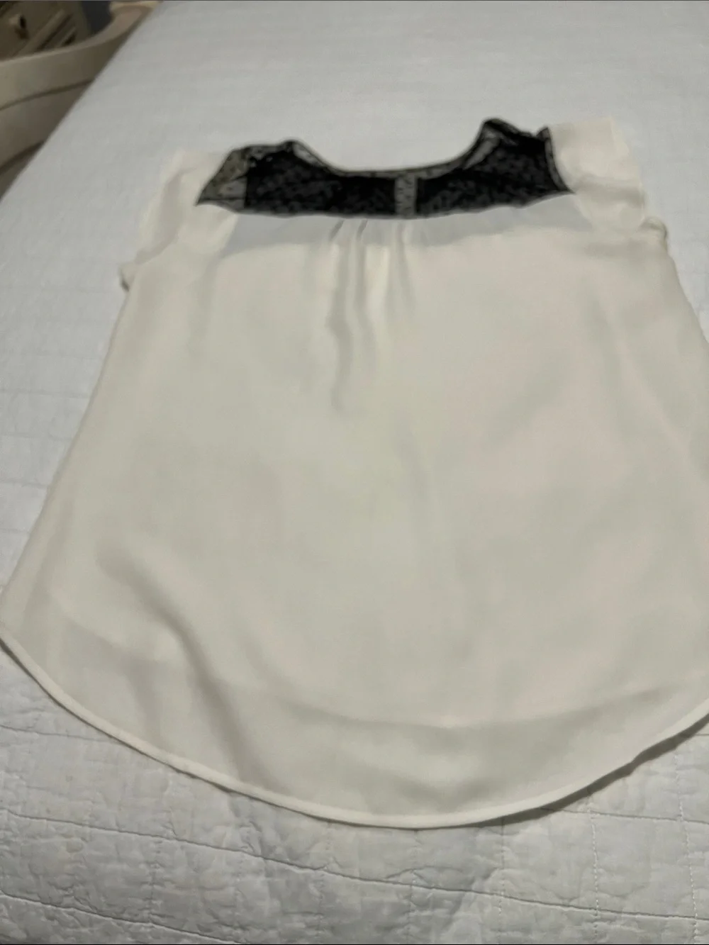 J. Crew Ivory Blouse with Black Lace Yoke